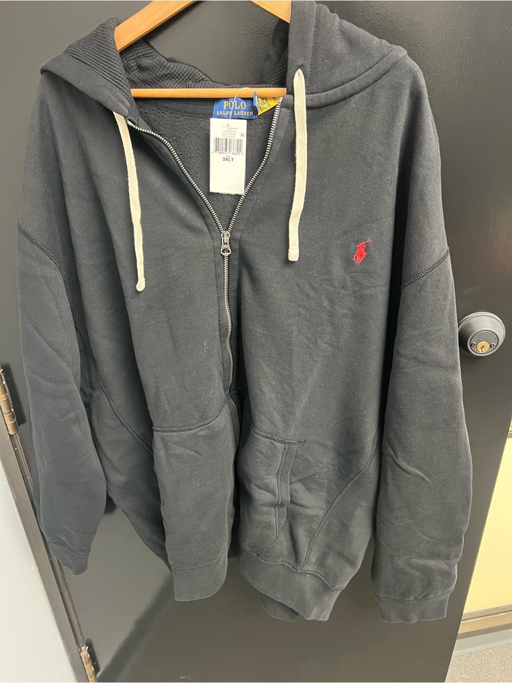 Ralph Lauren Black Full-Zip Hoodie with Red Pony